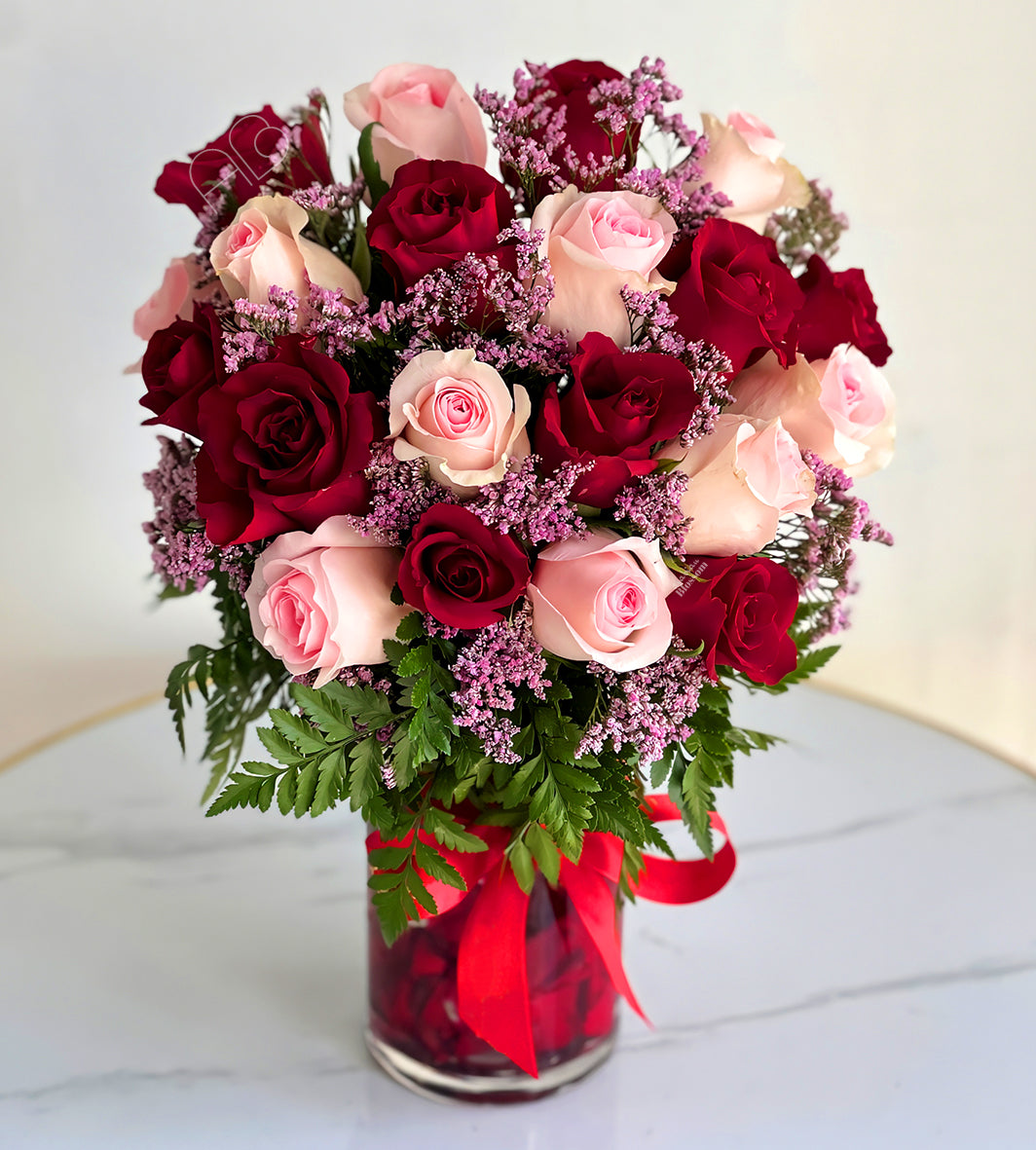 Happy Birthday Flowers - Blossom in a Box of Pink and White Roses - 40