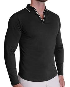 Buy Neutral Slim Fit Knitted Long Sleeve Polo Shirt from