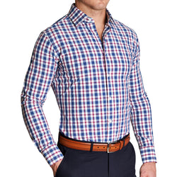 blue and white plaid dress shirt