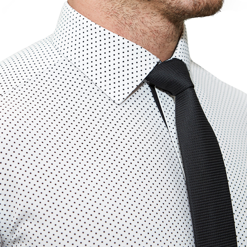 white dress shirt with black dots