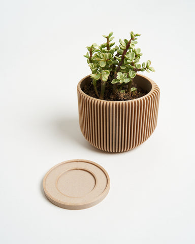 A beige wooden succulent planter IONIC by Woodland Pulse. This is a beige planter.