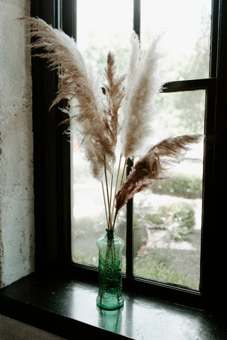 Pampas grass decor in glass vase