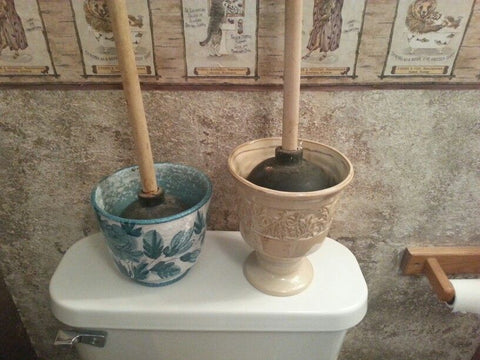 Flower pots toilet plunger holder.