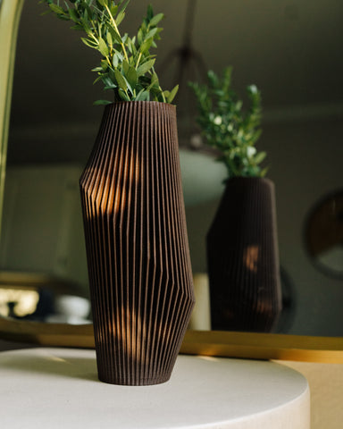 NOVA brown modern vase with greenery vase filler.