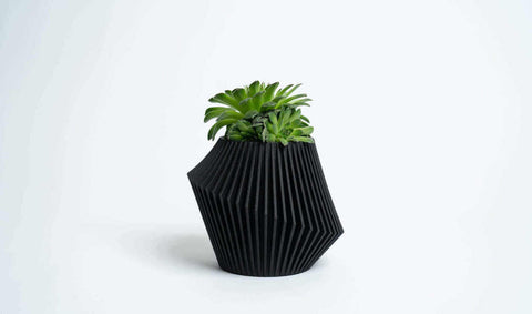 A unique black plant pot by Woodland Pulse. This is a modern indoor planter.