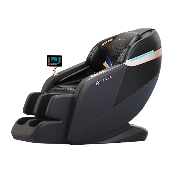 Modern Sterra massage chair with footrests, control panel, and sleek design.