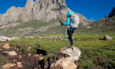 Woman Hiking in High Altitude