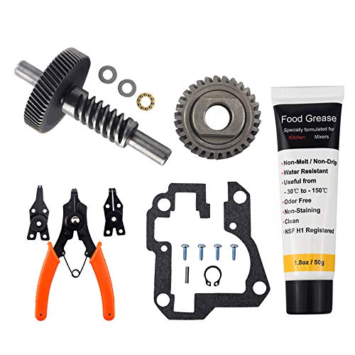 HuthBrother Worm Gear Kit Compatible With Whirlpool 5QT&6QT 9709231 Replacement Gear Parts with 9703445 Bearing & Gear 9706529 with the 9709511 Gasket and 9703680 Circlip & 1.8 OZ Food Grade Grease