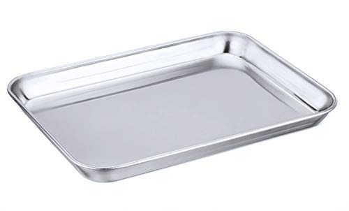 TeamFar Pure Stainless Steel Toaster Oven Pan Tray Ovenware, 7''x9.3''x1'',  Heavy Duty & Healthy, Mirror Finish & Easy clean, Deep Edge, Dishwasher