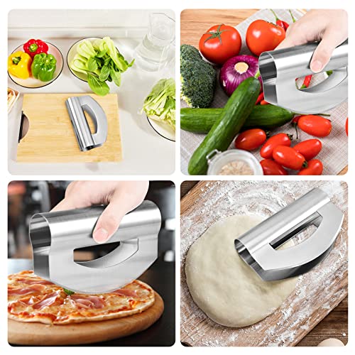 2 in 1 Mezzaluna Salad Chopper Pizza Cutter Double Blade Pop-open Handle to  Release the Clogged Veggies Easily Fast Chopping