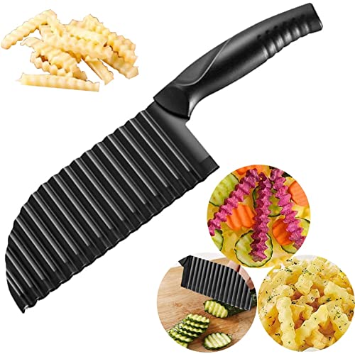 Crinkle Cutter, Stainless Steel Waffle Fry Cutter, Wavy Chopper for Veggies Potato Carrots Butter Lettuce, 2 PCS(Pink and Blue)
