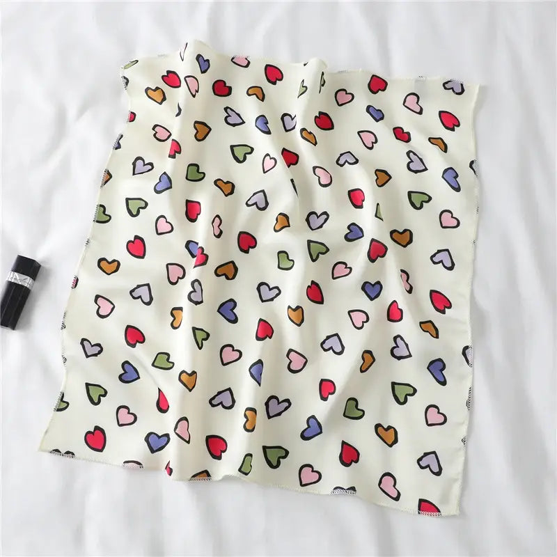 Heart Print Small Silk Scarf Neck Scarf Neckerchief Bandana