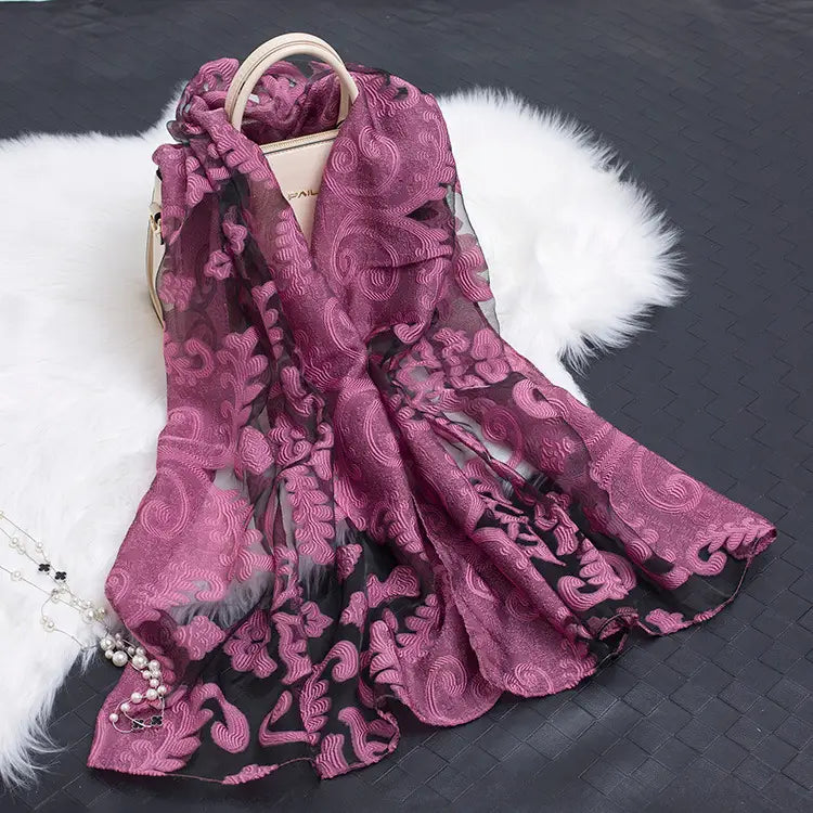 Floral Patterned Silk Scarf