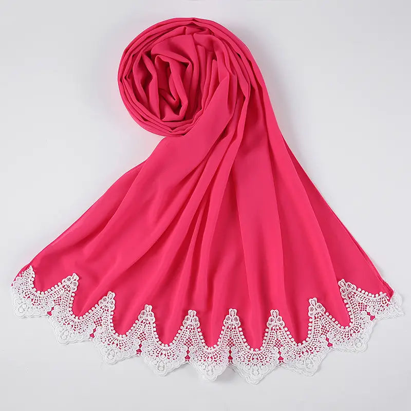 Malaysian Pearl Chiffon Scarf Stitching Lace Scarf