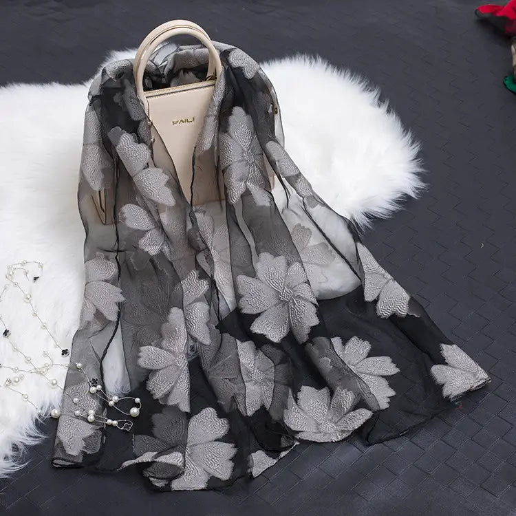 Floral Patterned Silk Scarf