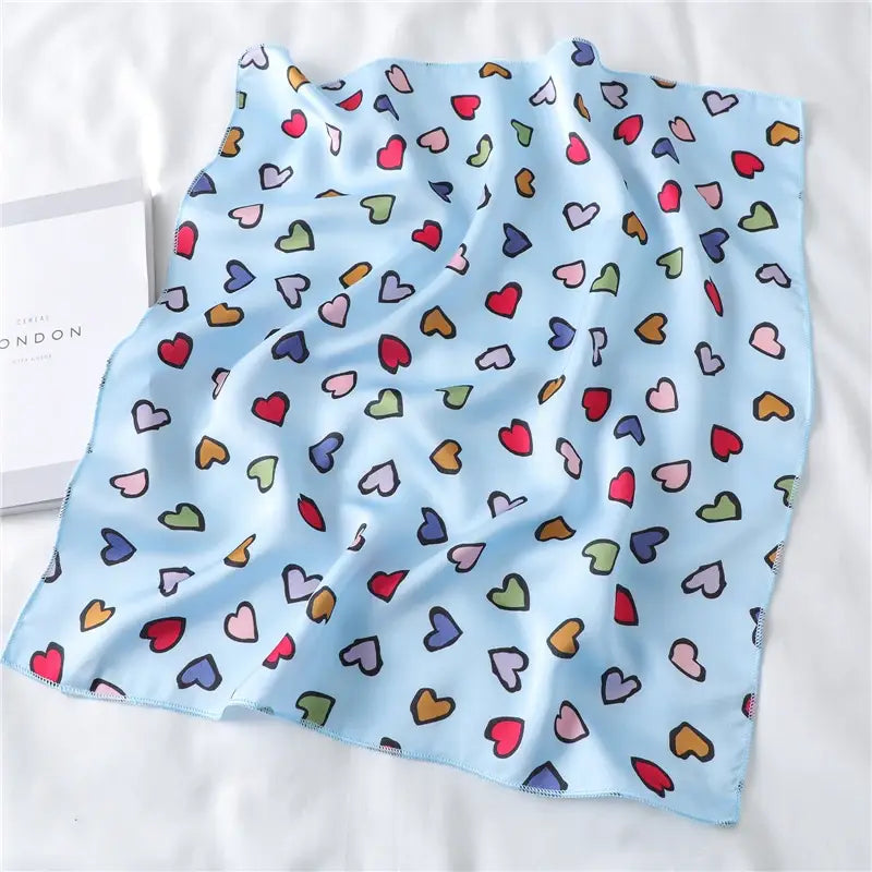 Heart Print Small Silk Scarf Neck Scarf Neckerchief Bandana