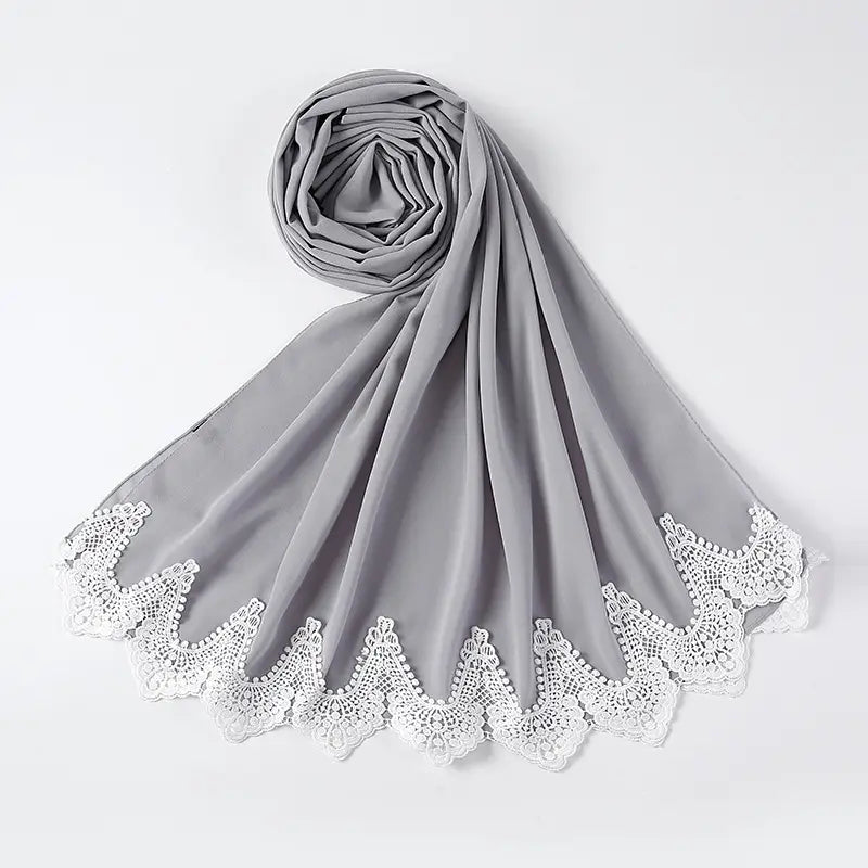 Malaysian Pearl Chiffon Scarf Stitching Lace Scarf