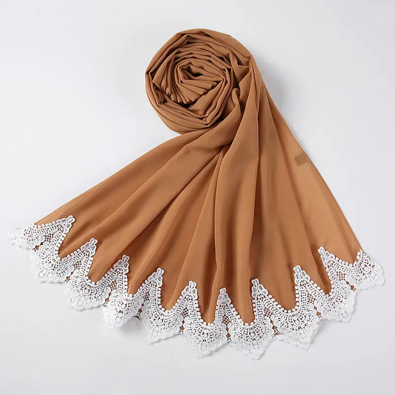 Malaysian Pearl Chiffon Scarf Stitching Lace Scarf