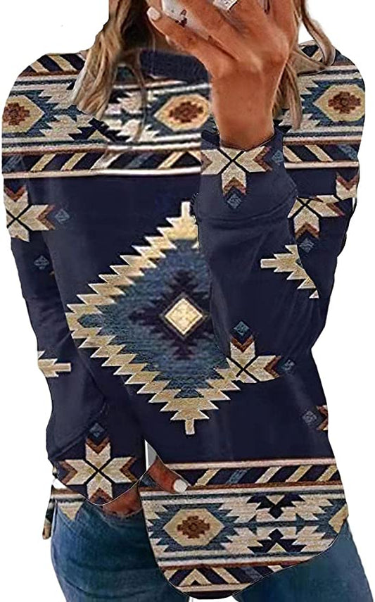 Womens Western Shirts Fall Aztec Long Sleeve Tops Native American Ethn –  Sunset River Ranch