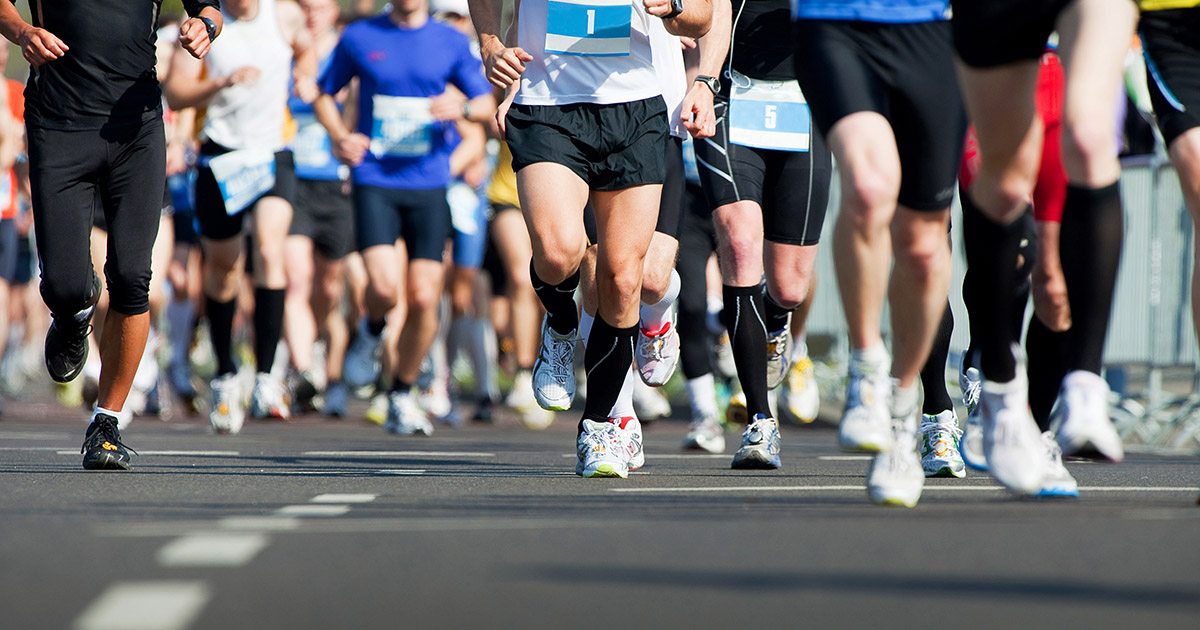 A group of runners in a marathon.