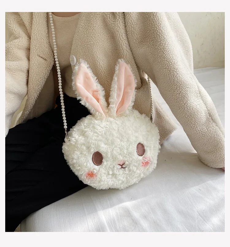 Cute Bunny Crossbody Bag Cartoon Plush Rabbit Backpack Kawaii Fluffy Plush Animal Purse Lovely Lolita Girl Handbag For Kids Teenagers Lovely Fluffy Bunny Pearl Backpack Bag for School College Backpack...