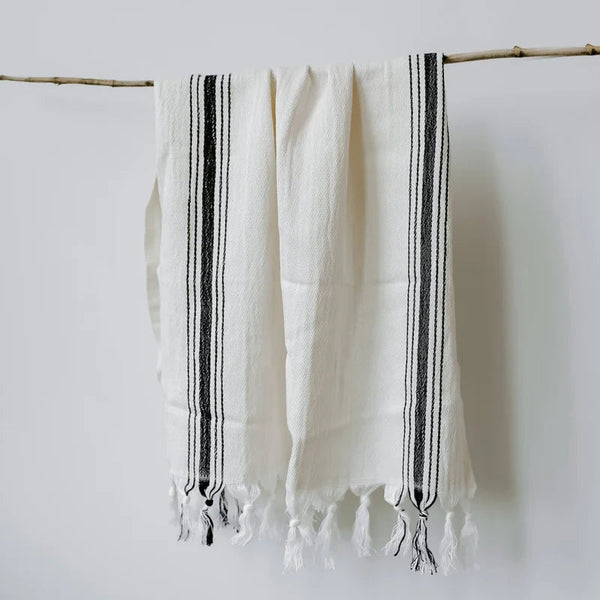 Turkish Cotton + Bamboo Hand Towel - Neutral Stripes