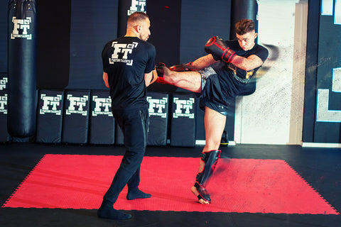 A photo of Hicham Gaoui training Elite Kickboxing in the Dutch Style with Mohammed Jaraya