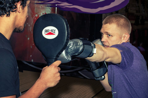 A photo of Paul Karpowicz demonstrating 2 Technical Muay Thai for Sparring and Fighting