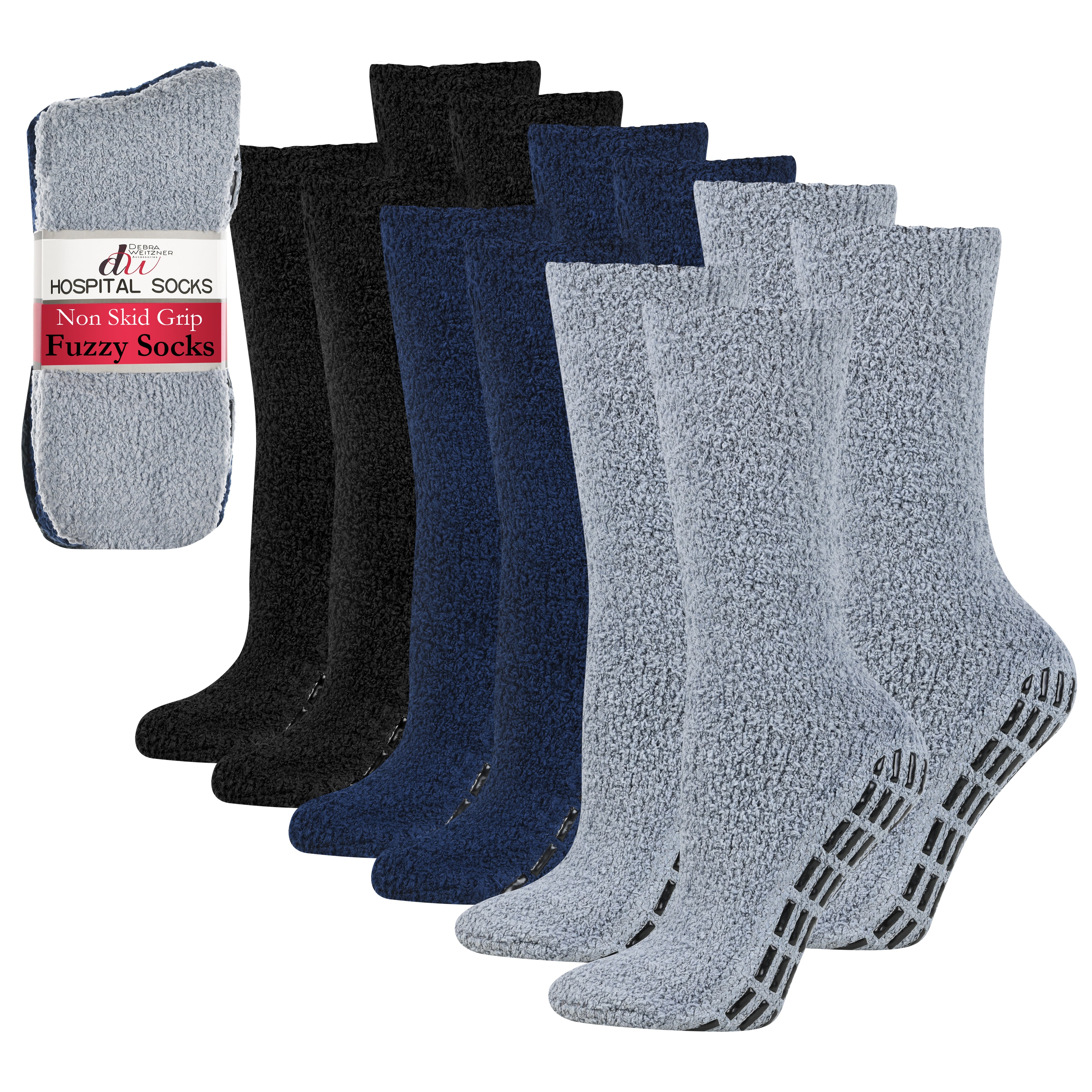 Fuzzy Hospital Socks Non Slip Grip 3 Pairs Debra Weitzner