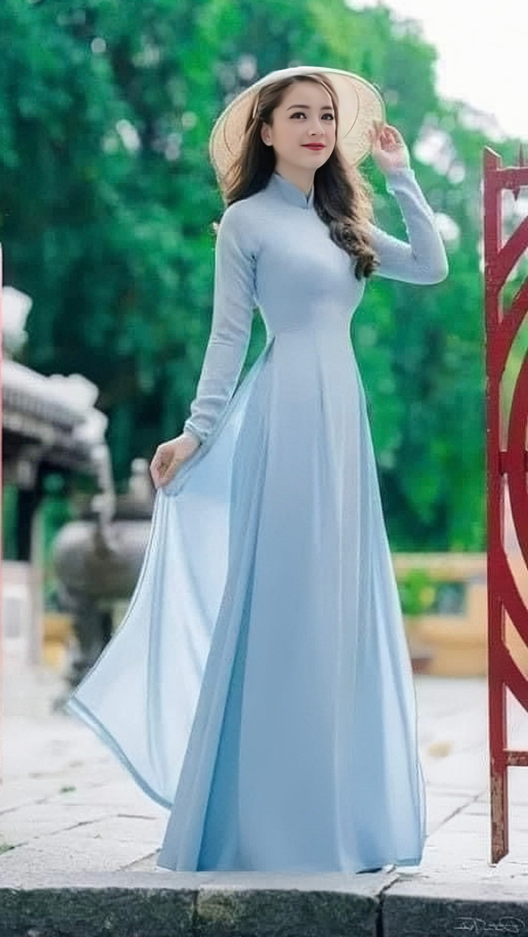 C11 Áo + quần chiffon 4 tà màu Xanh blue