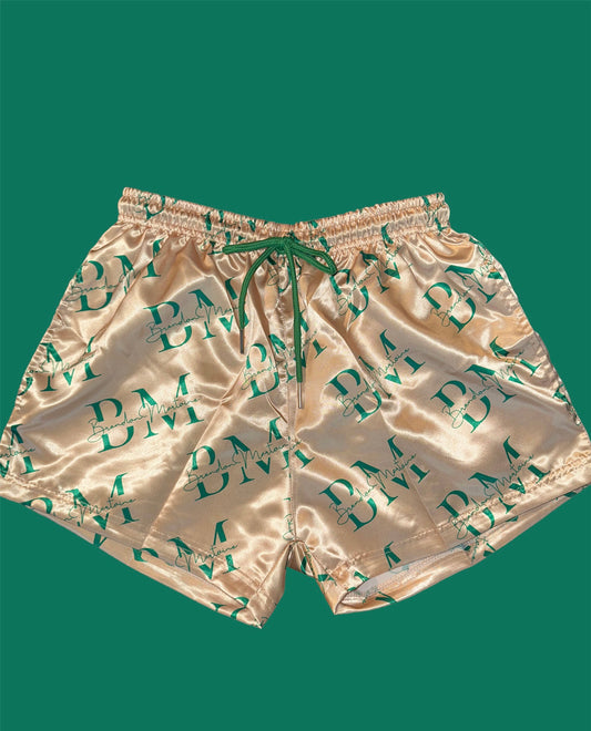 Golden Khaki and White Satin Shorts – Brendon Martoine, LLC