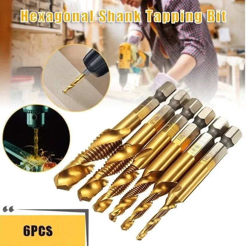 6Pcs Hss He Met Chu De Tap Khoan Chuoi Luc Giac May Tay Voi Phu Titan Khoan Tap Bit Chỉ M3-M10 vit Dụng Cụ