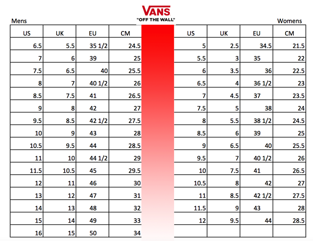 vans us size chart