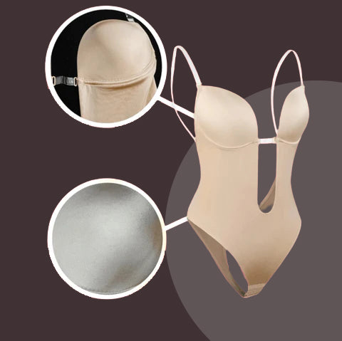 Bodysuit with Invisible Shoulder Strap, Steel Ring Bra, Push-Up