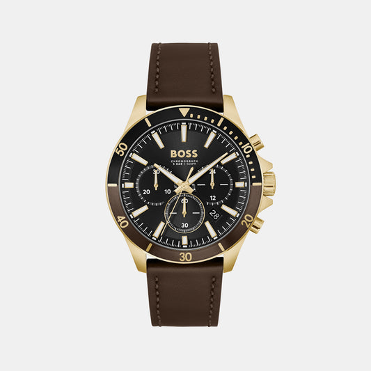 Troper Male Black Chronograph Leather Watch 1514099 – Just In Time