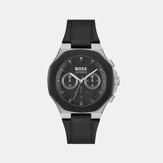 1514086 Black Just Watch – Time Male Leather Taper In Chronograph