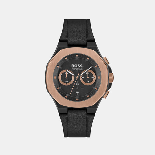Gregor Male Black Chronograph Leather Watch 1514049 – Just In Time