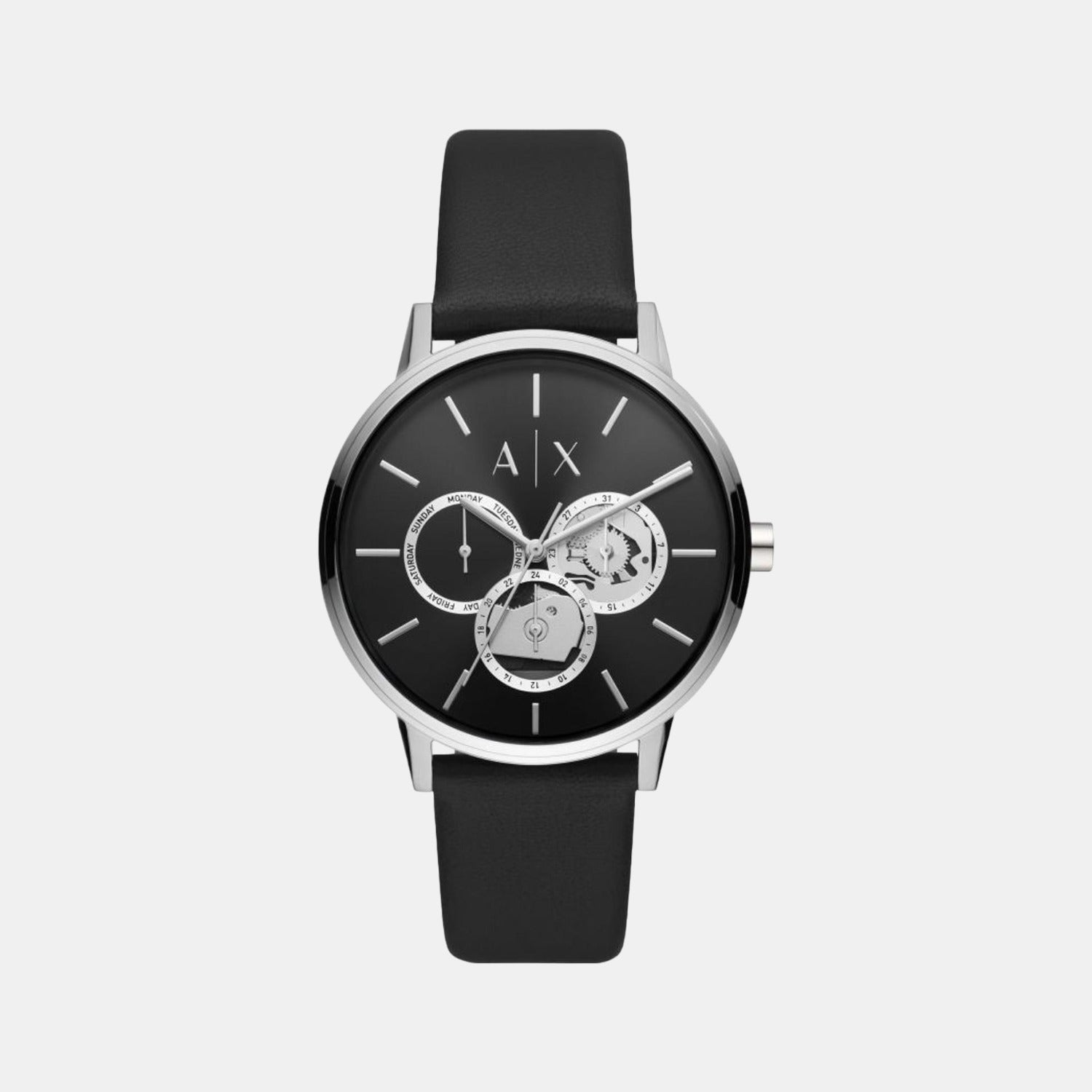 Armani Exchange Unisex Black Analog Leather Watch Armani