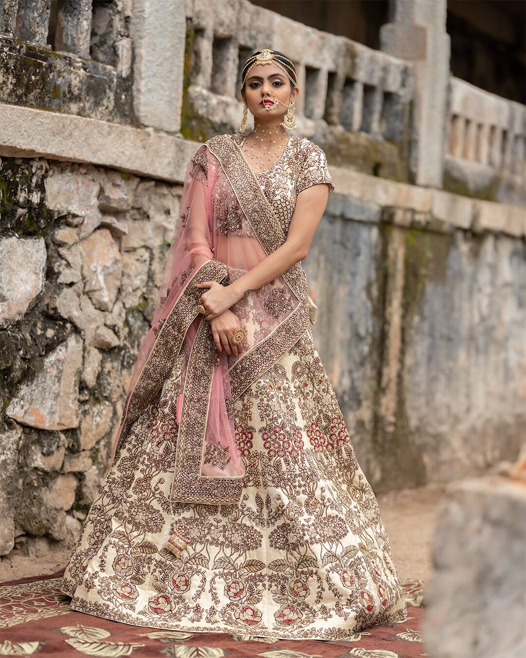 bridal cream lehenga choli - Bawree Fashions