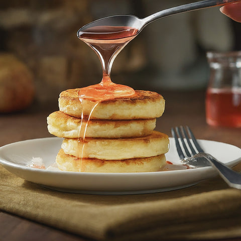 Farmers Cheese Pancakes and Rose' Wine Jelly Syrup