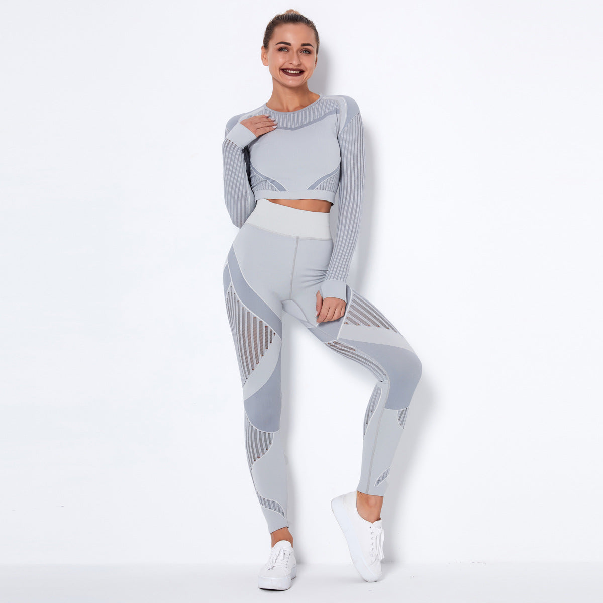 Seamless Knitted Absorbent Yoga Long-Sleeved Suit Yoga Wearsuit - Aayat Mart