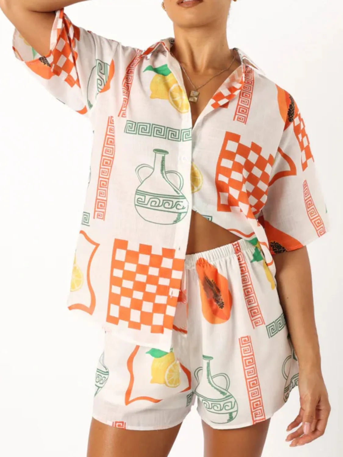 Printed Button Up Top and Shorts Set