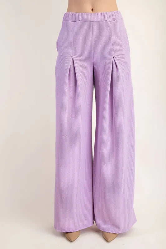 Celeste Full Size Textured Wide-Leg Pants with Pockets Plus Size