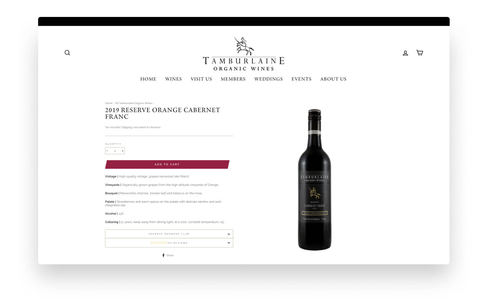 Tamburlaine Organic Wines' website