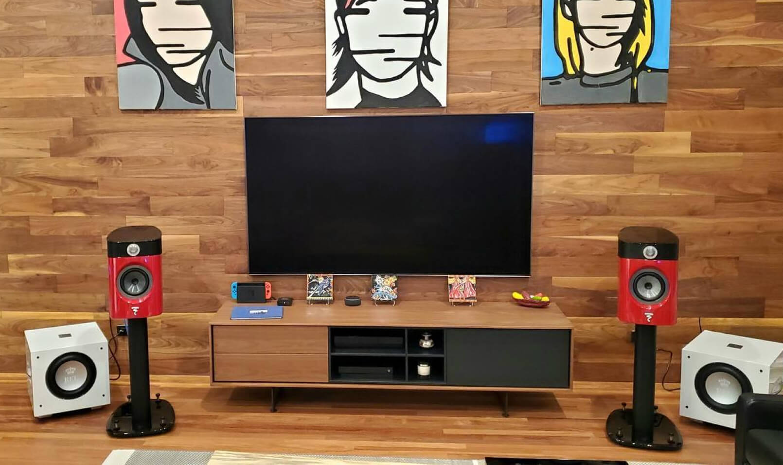 Entertainment set up with television and speakers
