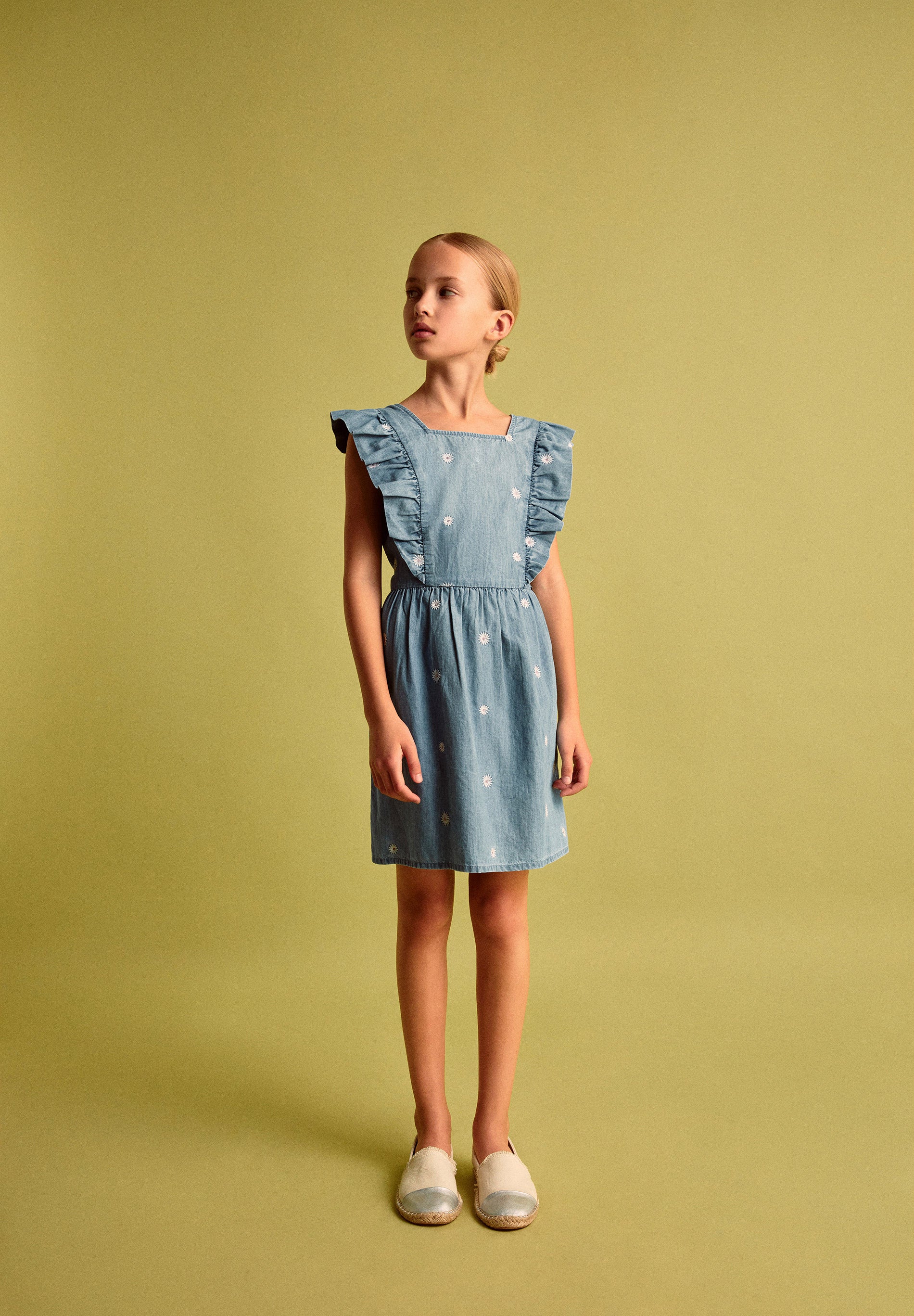 DENIM EMB DRESS GIRLS