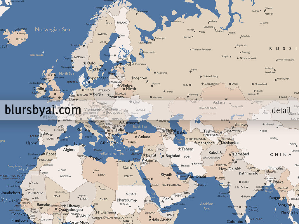 World Map With Countries And Capitals Labeled