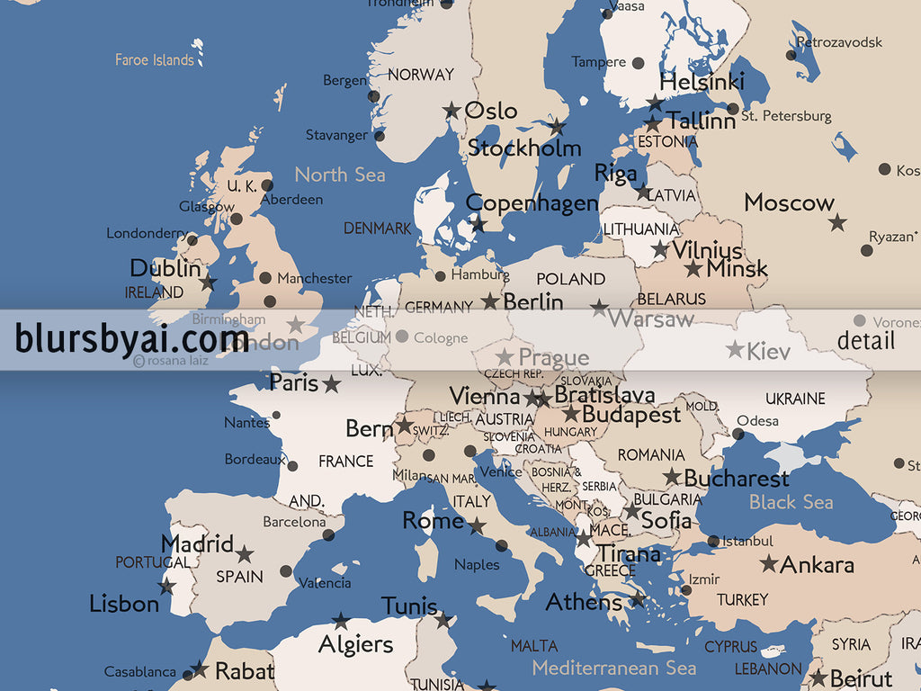 Personalized Printable World Map With Cities Capitals