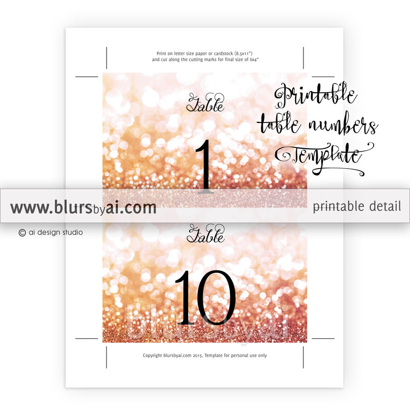 6x4 Table Numbers Template In Rose Gold Glitter Printable Table Numb Blursbyai