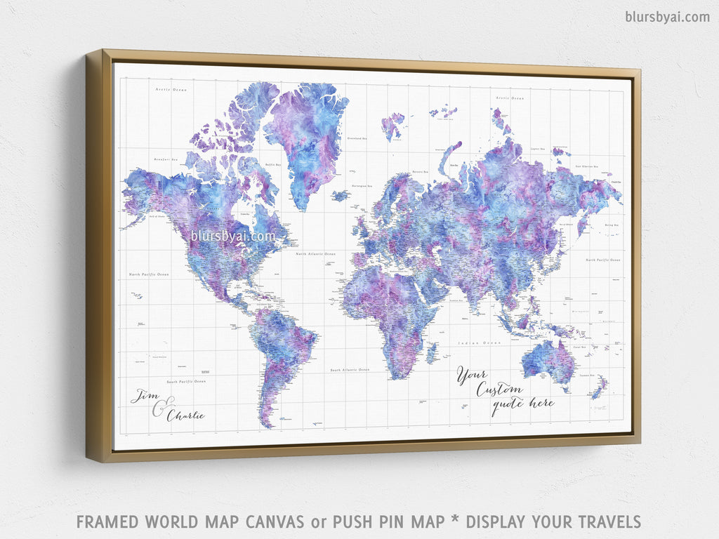 Custom Large & Highly Detailed World Map Canvas Print Or